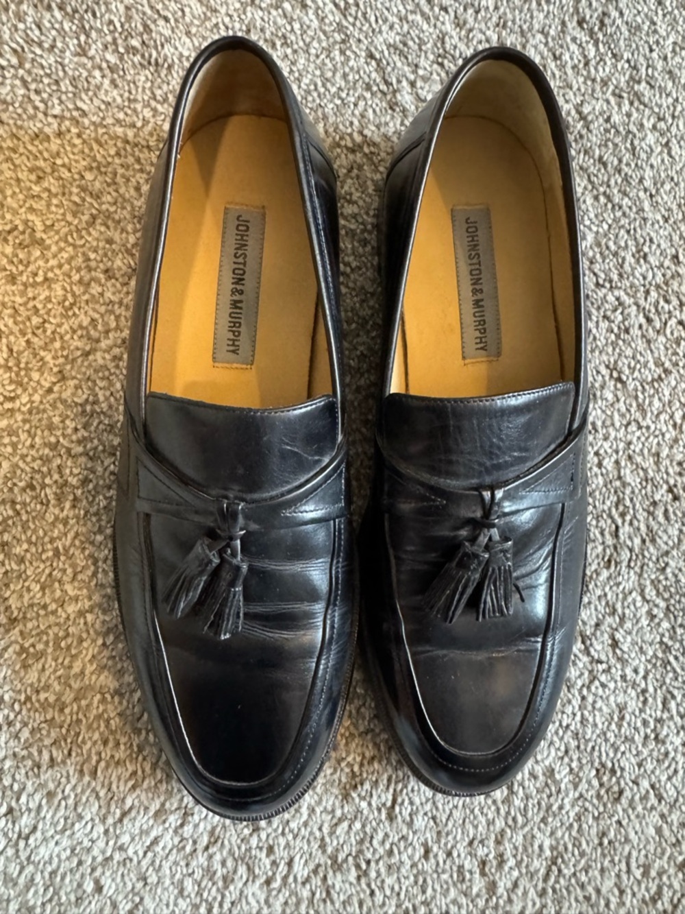 Johnston & Murphy Black Leather Tassel Penny Loafers
